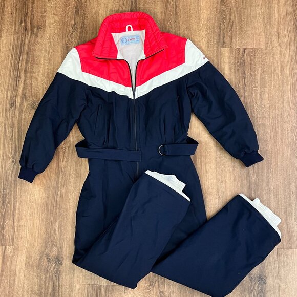 French Vintage 70s 80s Olympic One Piece Ski Suit  France Color block Retro - Picture 1 of 15